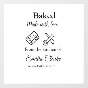 Baked with love bakery business add name texture l window cling