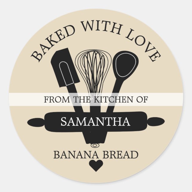 Baked With love Banana Bread From The Kitchen Of Classic Round Sticker (Front)