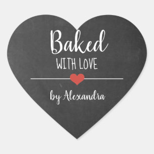 Baked with love black chalkboard name heart sticker