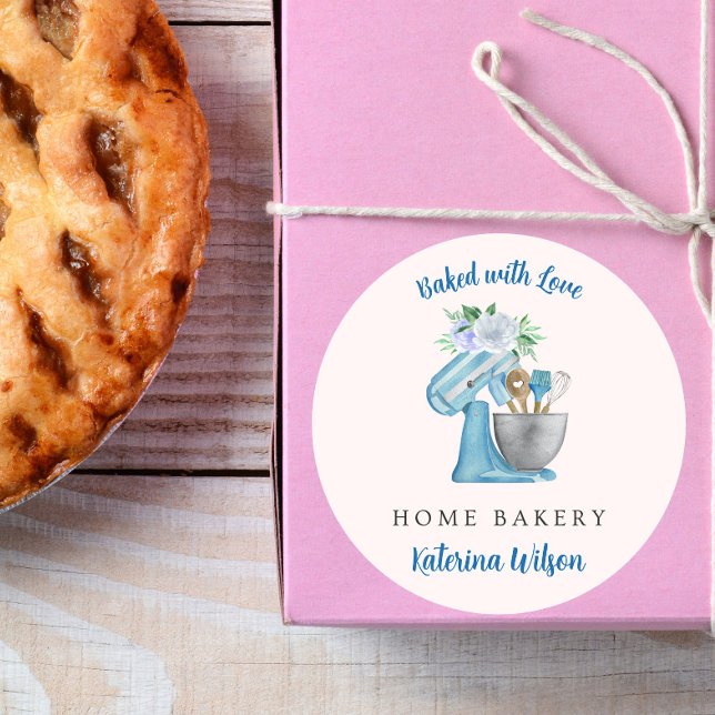 Baked with Love Blue Flower Mixer Classic Round Sticker (Creator Uploaded)