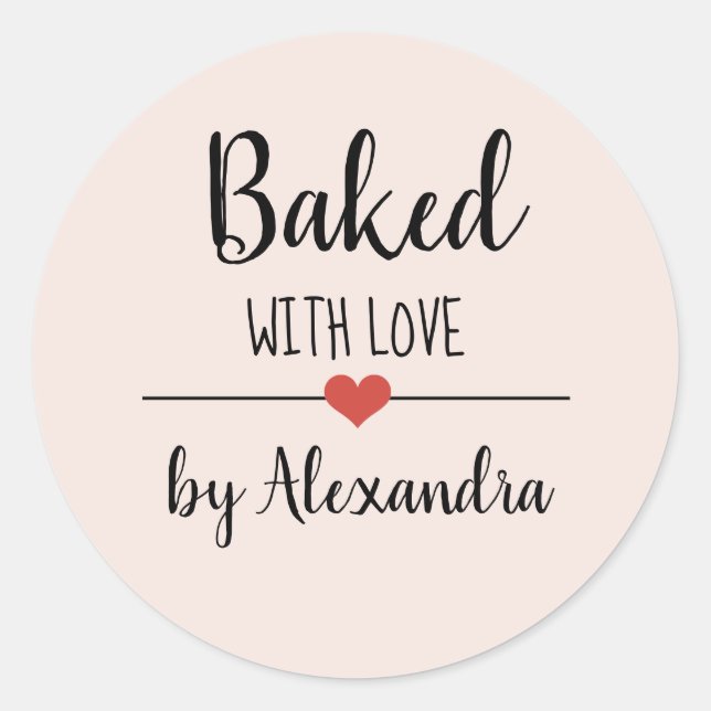 Baked with love blush pink name   classic round sticker (Front)