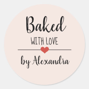 Baked with love blush pink name   classic round sticker