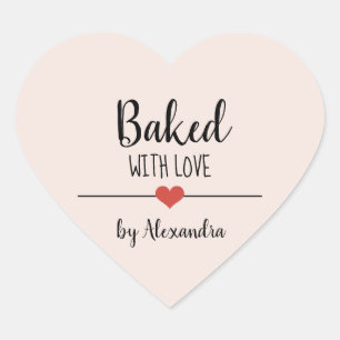 Baked with love blush pink name heart sticker