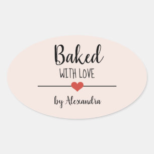 Baked with love blush pink name heart sticker