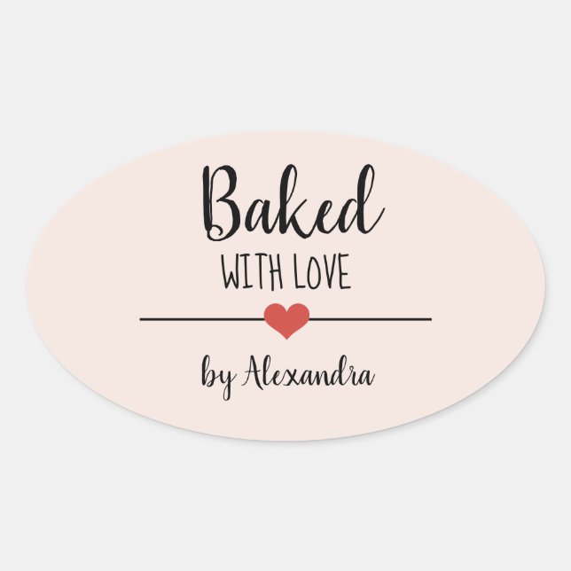 Baked with love blush pink name heart sticker (Front)