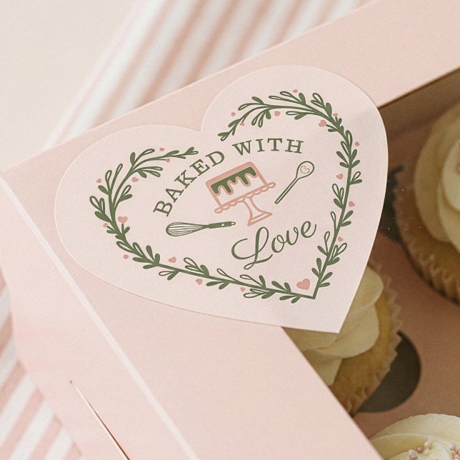 Baked With Love Cake Business Bakery Whisk & Cake Heart Sticker (Baked With Love Cake Business Bakery Whisk & Cake Heart Sticker)