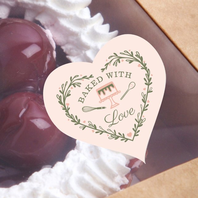 Baked With Love Cake Business Bakery Whisk & Cake Heart Sticker (Creator Uploaded)