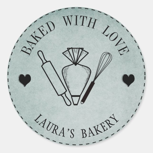 Baked with Love Cake Rolling Pin Whisk Piping Bag Classic Round Sticker (Front)