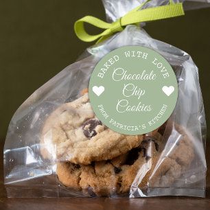 Baked With Love Choco Cookies Green And White Classic Round Sticker