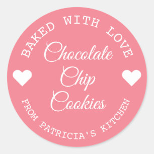 Baked With Love Choco Cookies Pink And White  Classic Round Sticker