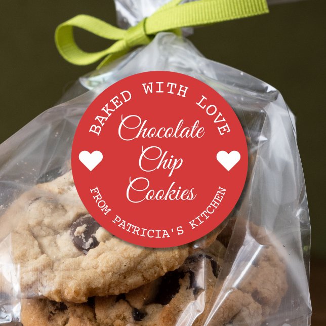 Baked With Love Choco Cookies Red And White  Classic Round Sticker (Creator Uploaded)