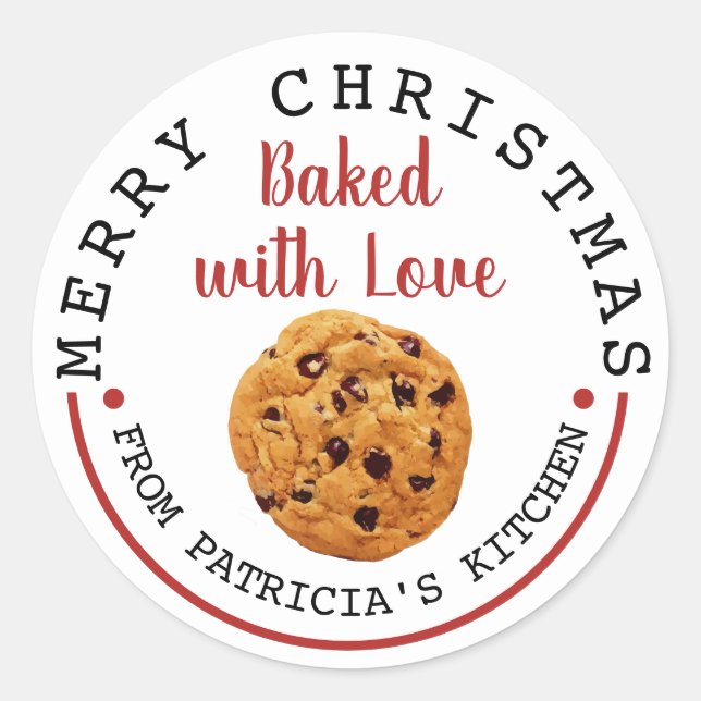 Baked With Love Christmas Chocolate Chip Cookies Classic Round Sticker (Front)