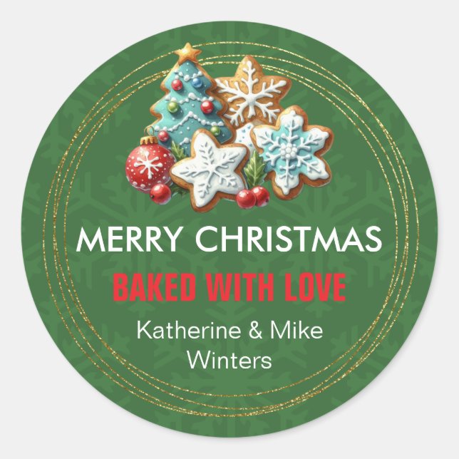 Baked With Love Christmas Cookie Classic Round Sticker (Front)