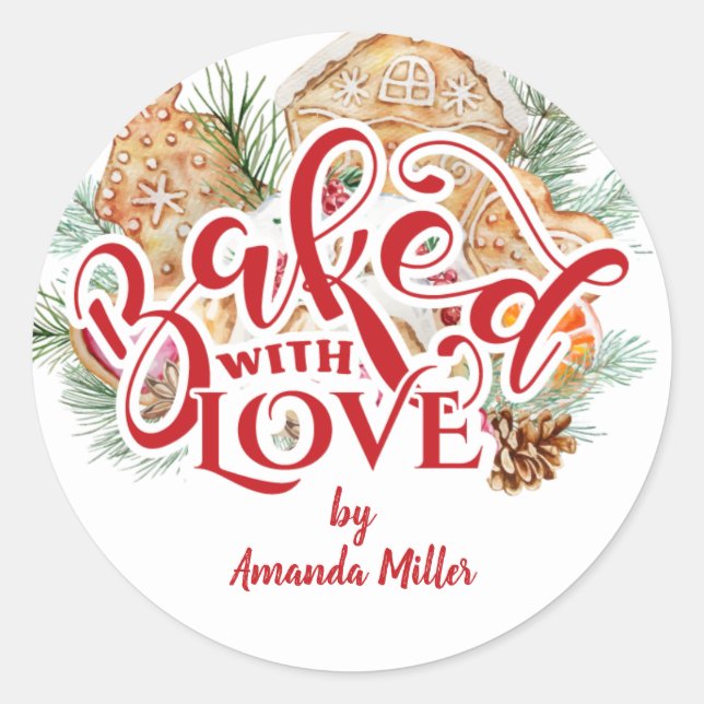 Baked With Love Christmas Cookie Gift Classic Round Sticker (Front)