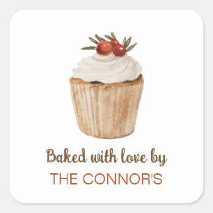 Baked with Love Christmas Cupcake  Square Sticker