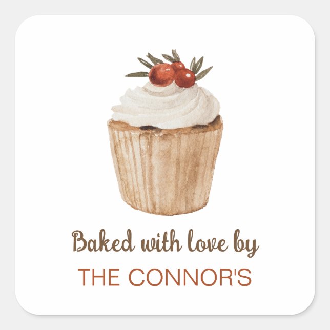 Baked with Love Christmas Cupcake  Square Sticker (Front)