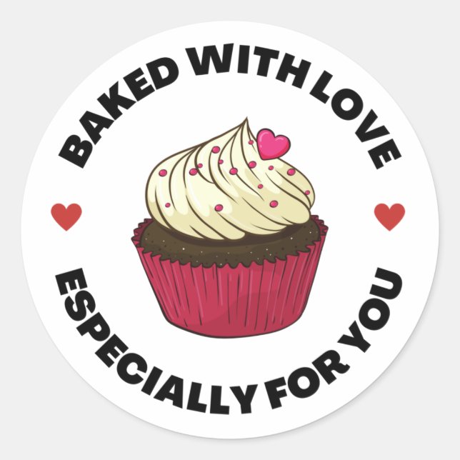 Baked with Love, Cupcake Classic Round Sticker (Front)