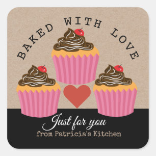 Baked With Love  Cupcakes Just For You Kraft Paper Square Sticker