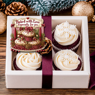Baked with Love Cupcakes Red Candles Red Ribbons Square Sticker