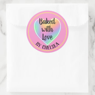 Baked with Love Custom Rainbow Heart Sticker