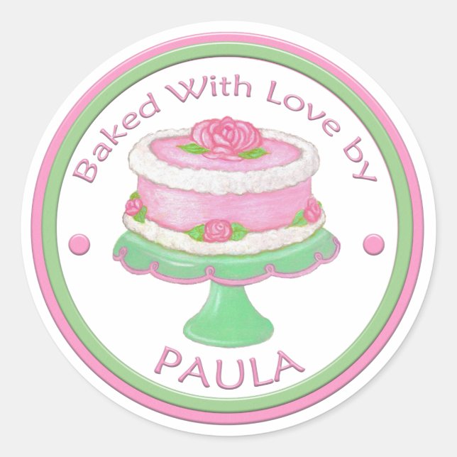 Baked with love Custom Sticker~Cake Classic Round Sticker (Front)