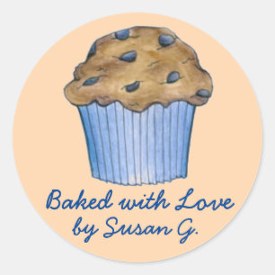 Baked with Love Customised Blueberry Muffin Food Classic Round Sticker