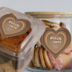 Baked With Love Cute Choco Brown Goods Package  Heart Sticker