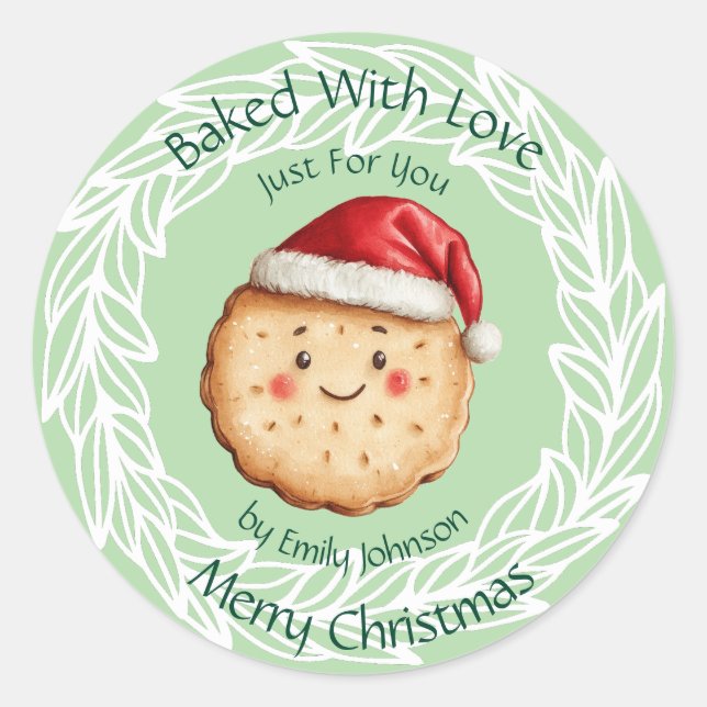 Baked With Love Cute Christmas Cookie  Classic Round Sticker (Front)