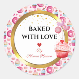 Baked with Love - Cute Cupcakes & Donuts  Classic Round Sticker