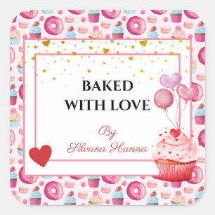 Baked with Love - Cute Cupcakes & Doughnuts  Square Sticker