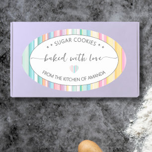 Baked with love Cute retro stripes bakery Oval Sticker