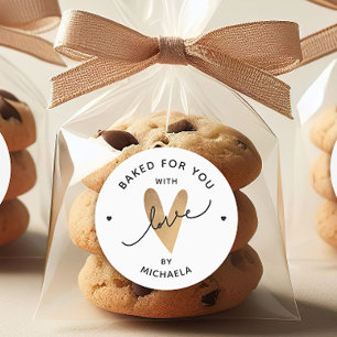 Baked With Love Faux Gold Heart Personalised Gift Classic Round Sticker