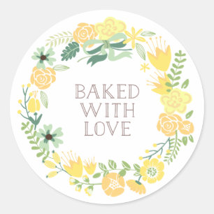Baked with Love Floral Wreath Thank You Stickers