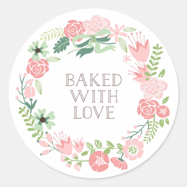 Baked with Love Floral Wreath | Thank You Stickers (Front)