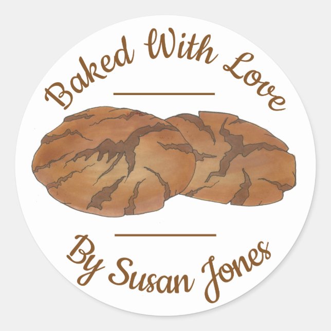 Baked with Love Ginger Snap Biscuit Cookie Classic Round Sticker (Front)