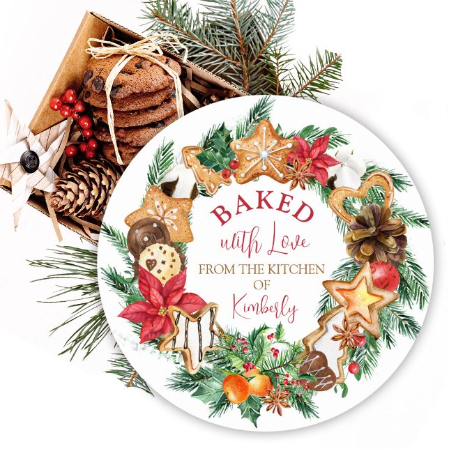 Baked with love Gingerbread wreath Christmas Classic Round Sticker (Creator Uploaded)