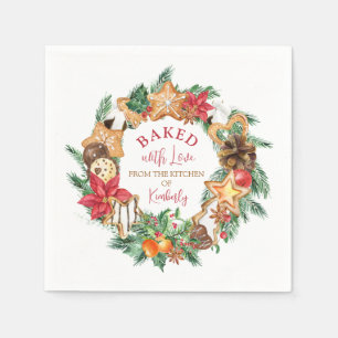 Baked with love Gingerbread wreath Christmas Napkin