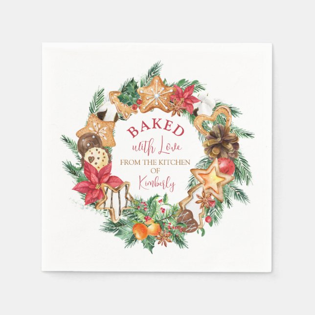 Baked with love Gingerbread wreath Christmas Napkin (Front)