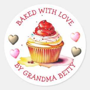 Baked with Love, Handmade Chocolate Cupcake Classic Round Sticker