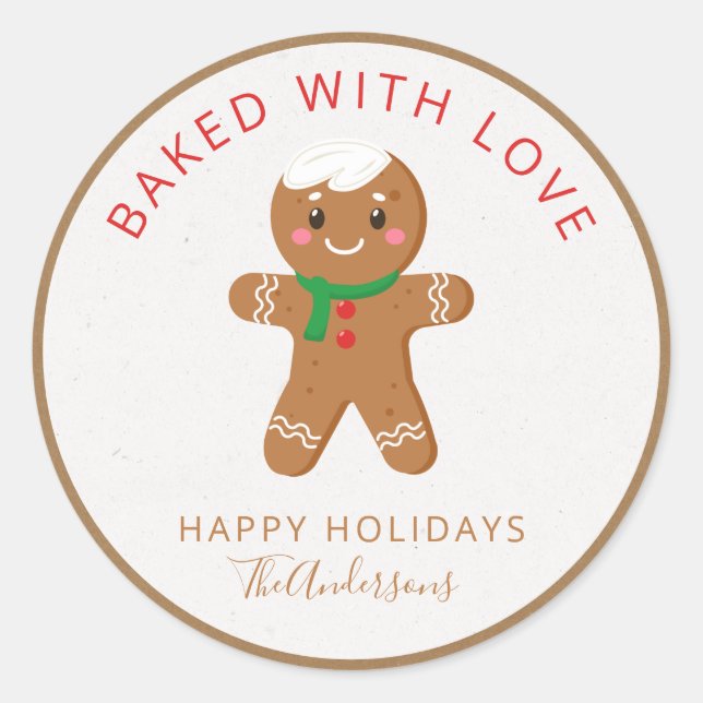 Baked With Love Holiday Gingerbread Classic Round Sticker (Front)