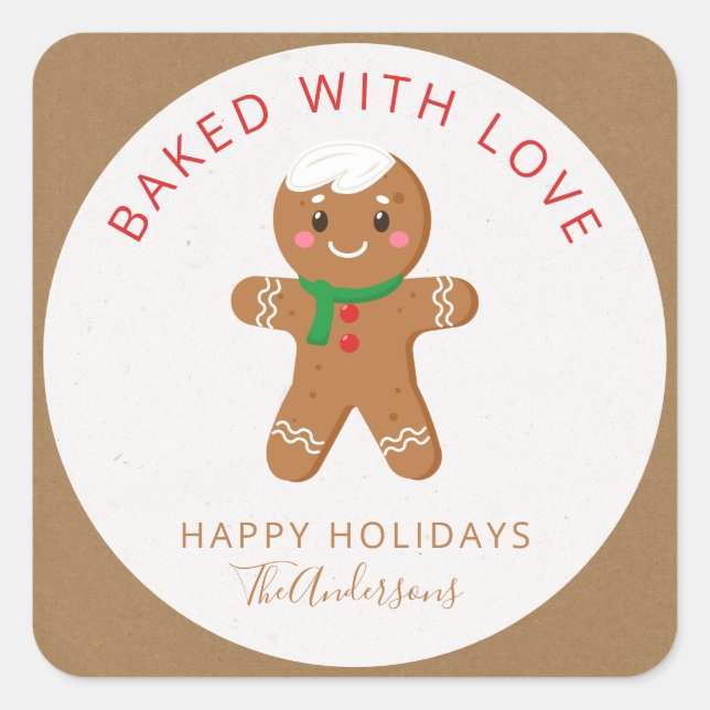 Baked With Love Holiday Gingerbread  Square Sticker (Front)