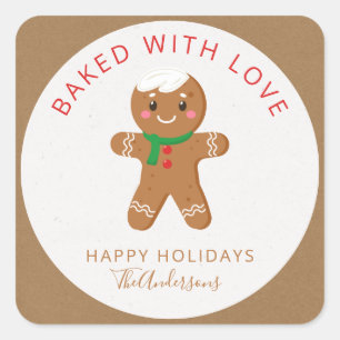 Baked With Love Holiday Gingerbread Square Sticker
