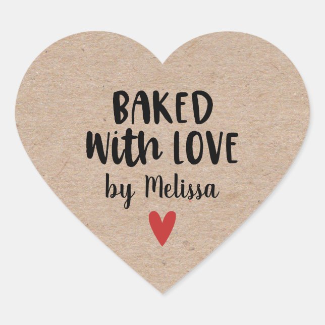 Baked with Love Homemade Kraft Heart Sticker (Front)