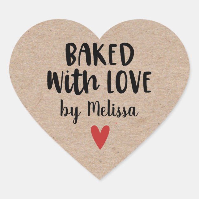 Baked with Love Homemade Kraft Heart Sticker (Front)