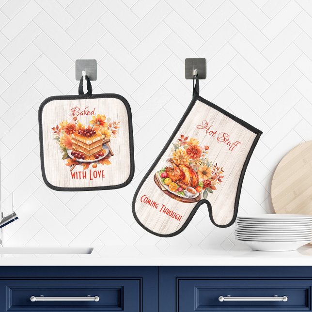 Baked with Love & Hot Stuff Coming Through Oven Mitt & Pot Holder Set (Creator Uploaded)