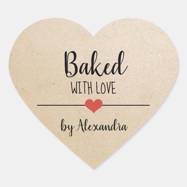 Baked with love kraft name heart sticker (Front)