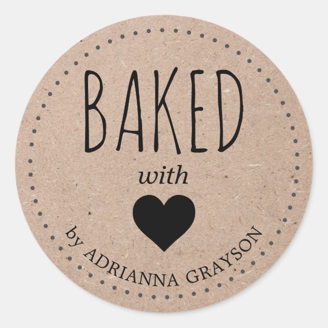 Baked With Love Kraft Paper Heart Classic Round Classic Round Sticker (Front)