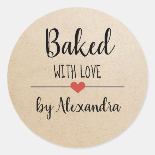 Baked with love kraft script name classic round sticker