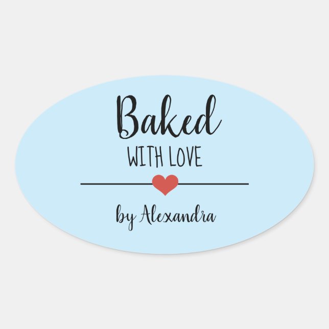 Baked with love light blue name heart sticker (Front)