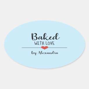 Baked with love light blue name heart sticker